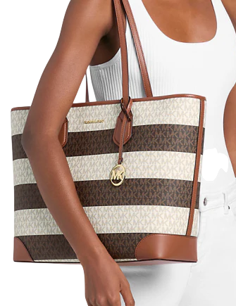 Michael Michael Kors Eva Large Striped Signature Logo Tote Bag