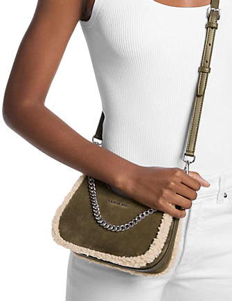 Michael Michael Kors Jet Set Small Suede and Faux Shearling Convertible Crossbody Bag
