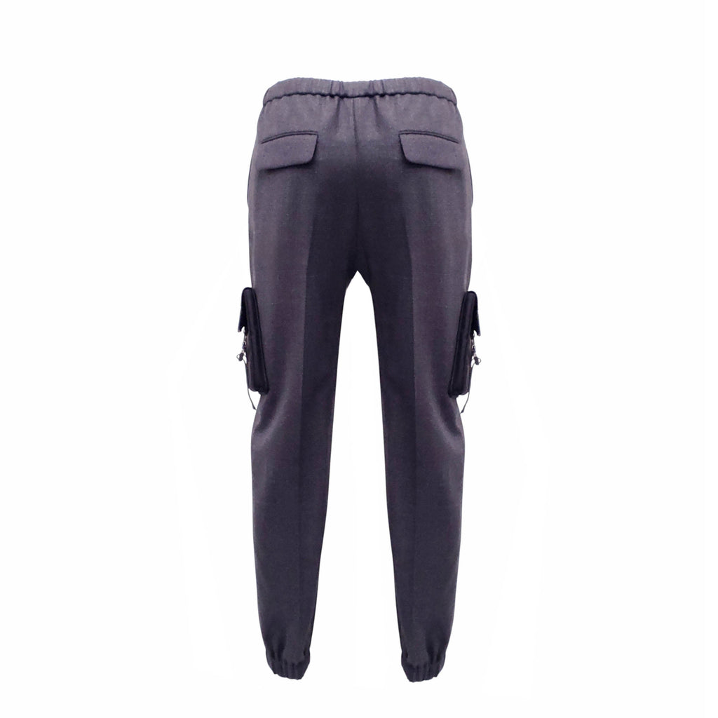 PRADA GREY CARGO PANTS WITH NYLON LOGO POCKETS - SIZE 42