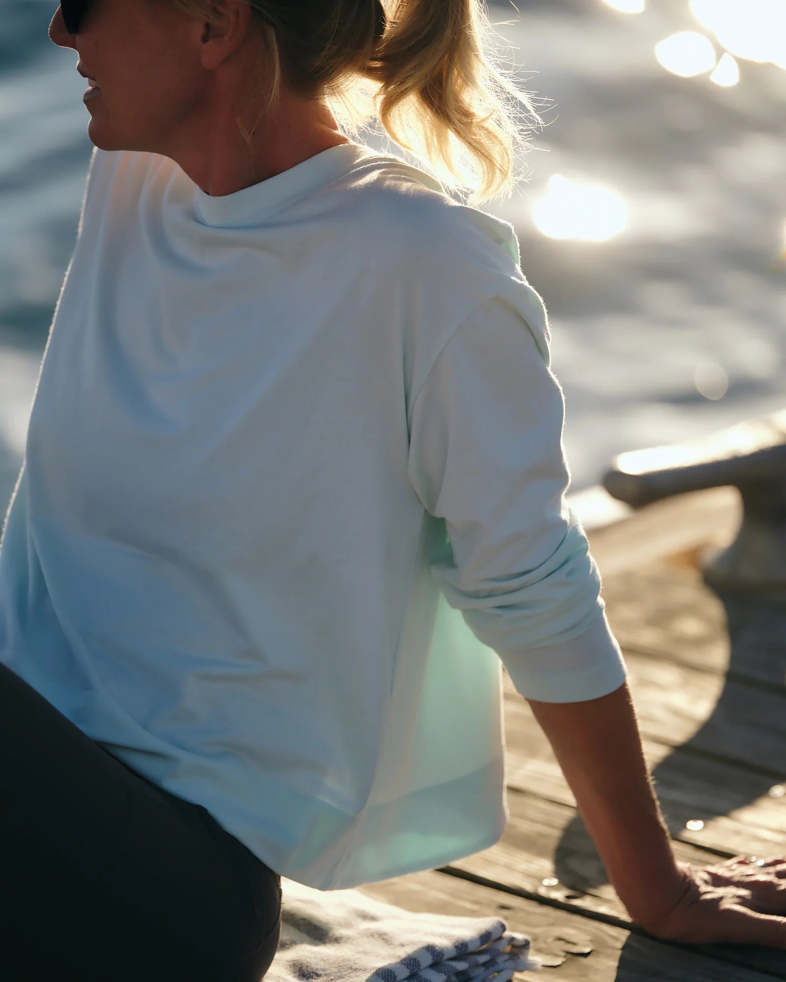 Women's Bamboo Shade Crossover Long Sleeve - Pacific Blue