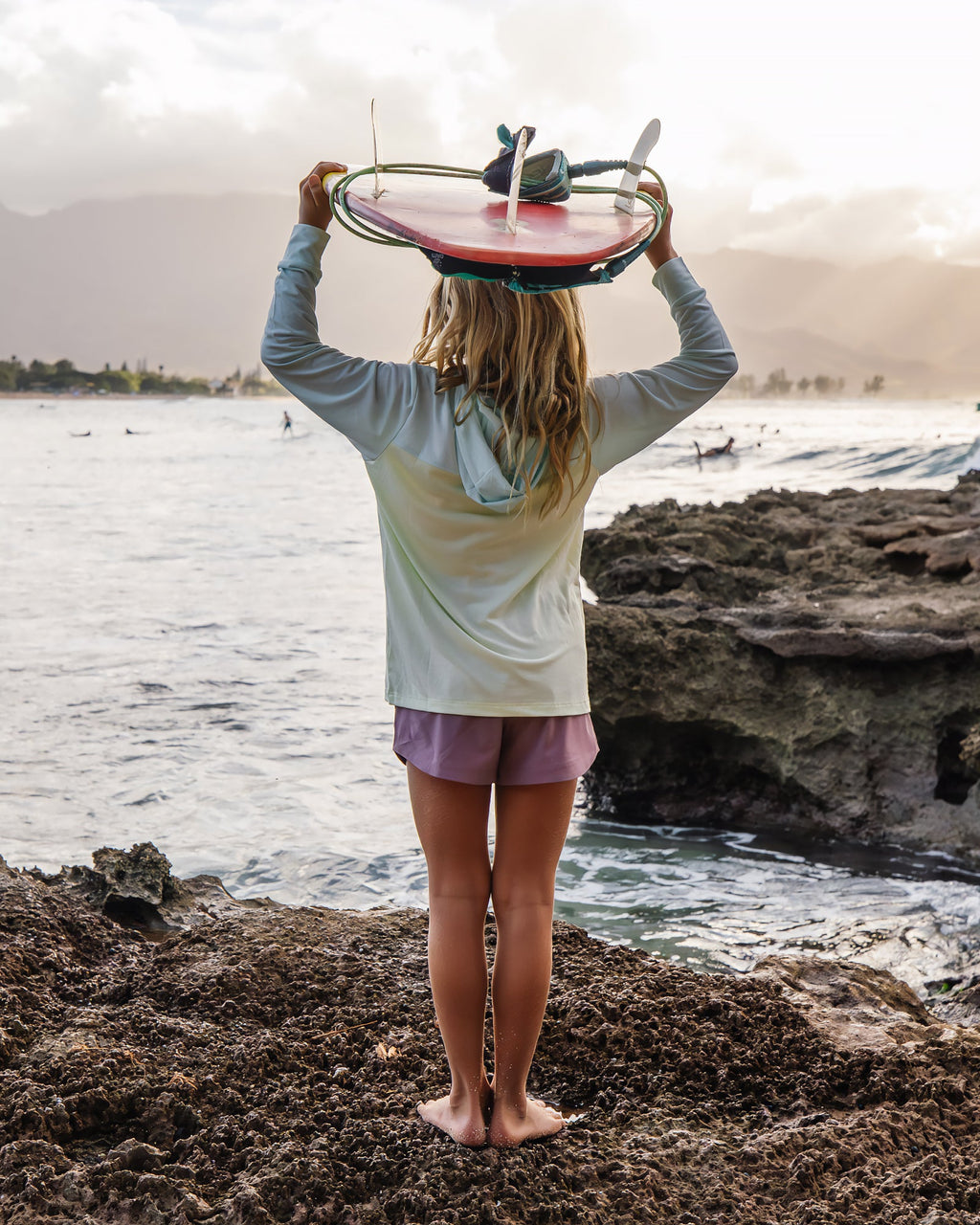 Youth Colorblock Bamboo Shade Hoodie - Flamingo / Coral Peach