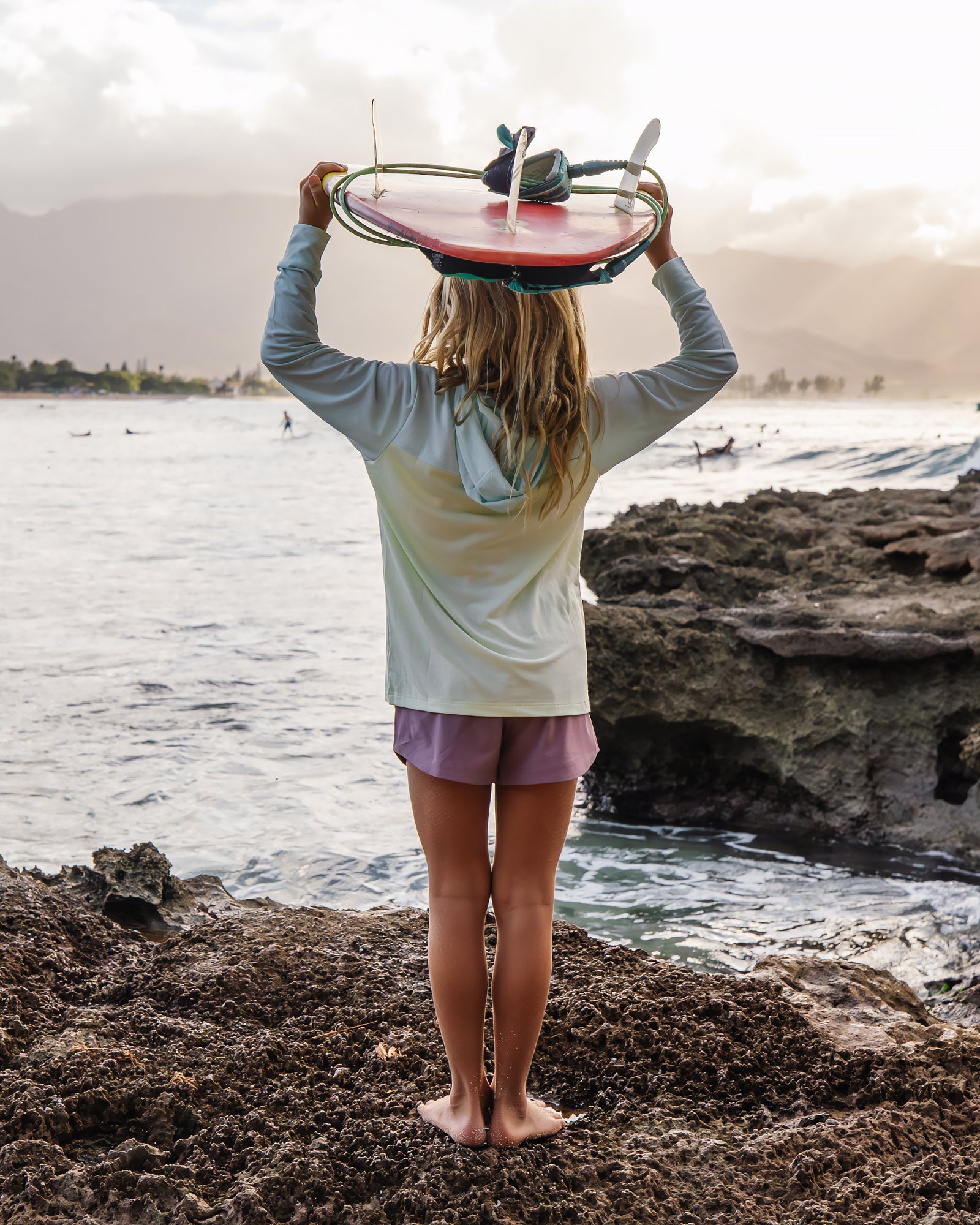 Youth Colorblock Bamboo Shade Hoodie - Flamingo / Coral Peach