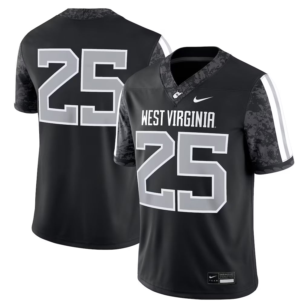 #25 West Virginia Mountaineers Alternate Game Jersey - Black